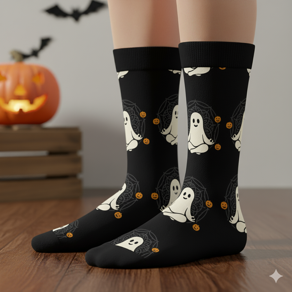 Cute Ghost Crew Socks - Halloween Cushioned Socks | Cozy Novelty Gift for Women & Men
