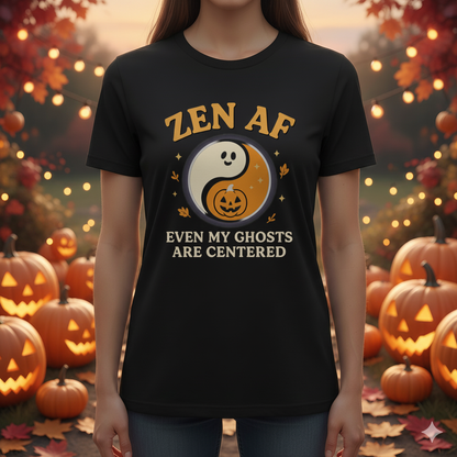 Zen AF Ghost Tee - Funny Halloween Yin Yang T-Shirt | Unisex Mindfulness Graphic Tee