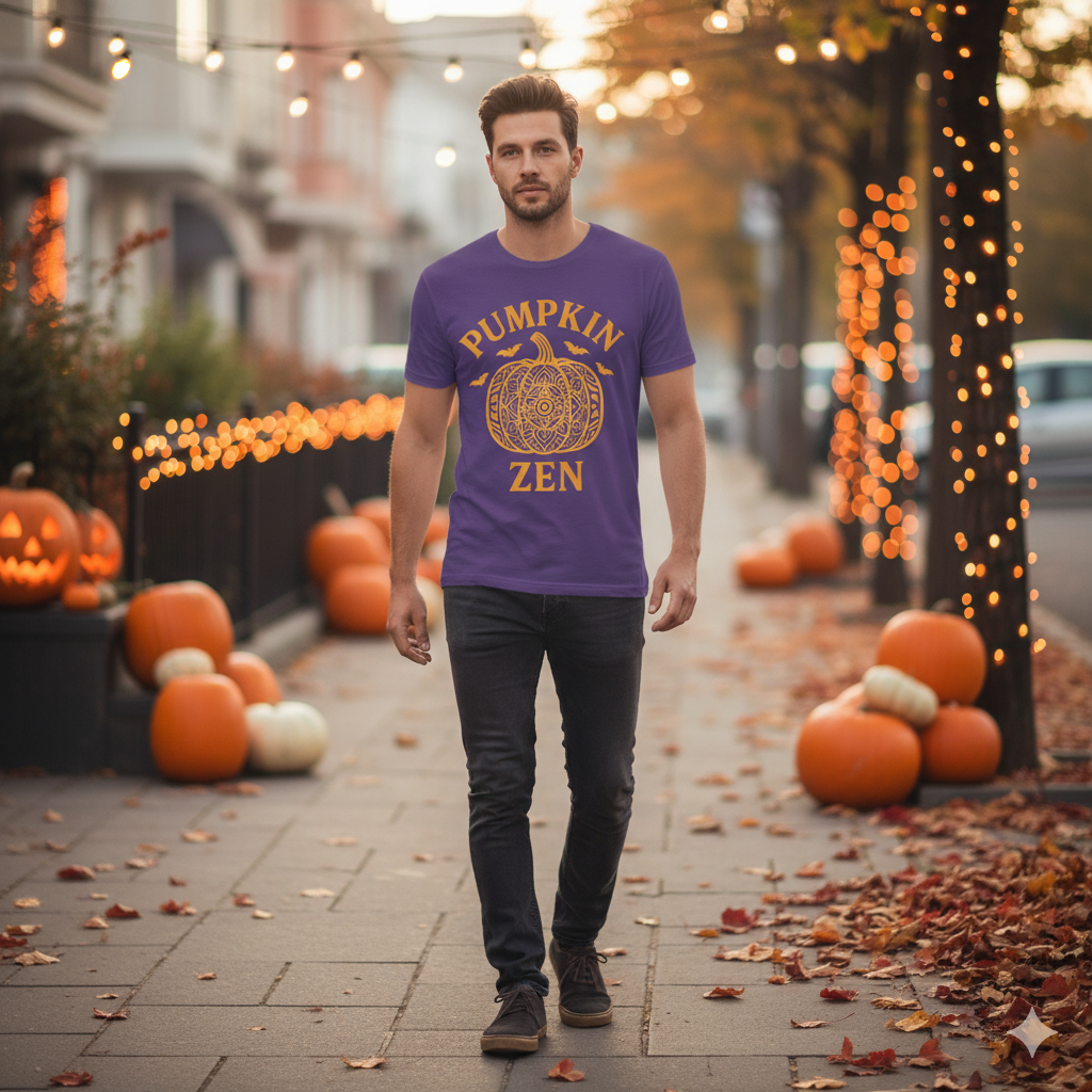 Pumpkin Zen Unisex Tee - Fall Halloween Meditation Shirt | Relaxing Autumn Graphic Tee