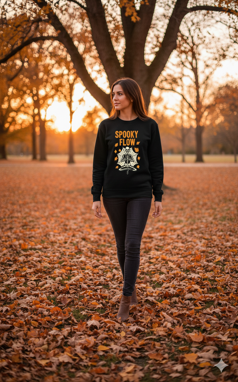 Spooky Flow Halloween Sweatshirt - Cozy Fall Pullover | Unisex Haunted Autumn Crewneck
