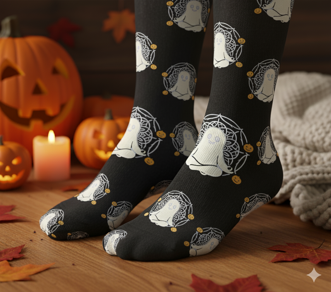 Cute Ghost Crew Socks - Halloween Cushioned Socks | Cozy Novelty Gift for Women & Men