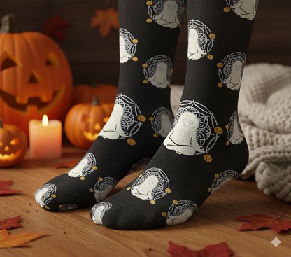 Cute Ghost Crew Socks - Halloween Cushioned Socks | Cozy Novelty Gift for Women & Men