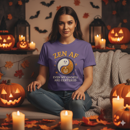Zen AF Ghost Tee - Funny Halloween Yin Yang T-Shirt | Unisex Mindfulness Graphic Tee