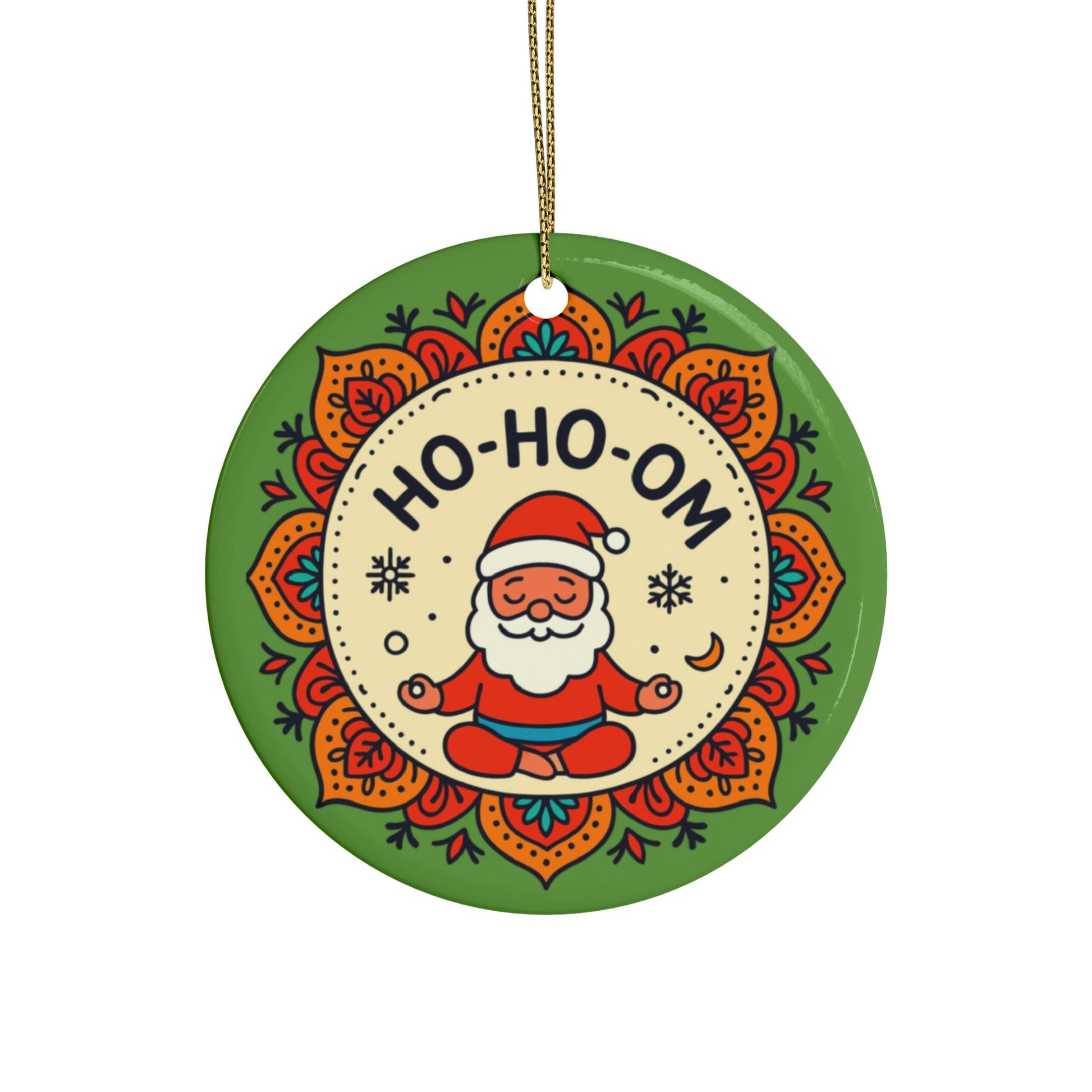 HO-HO-OM Santa Ornament - Funny Yoga Christmas Decoration | Meditating Santa Mandala Gift