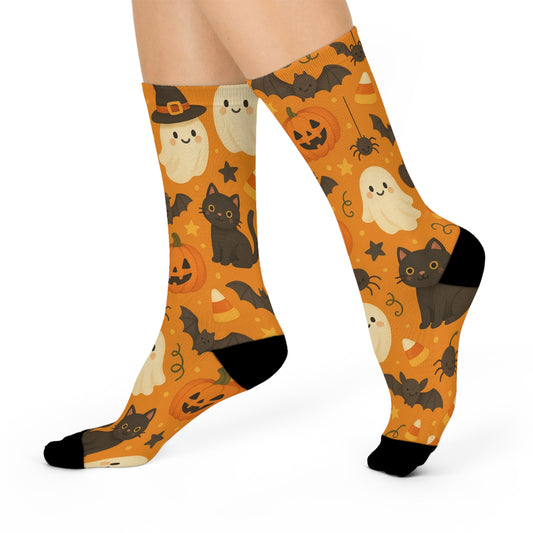 Halloween Crew Socks - Cute Ghost Pumpkin Black Cat Print | Cozy Spooky Season Gift