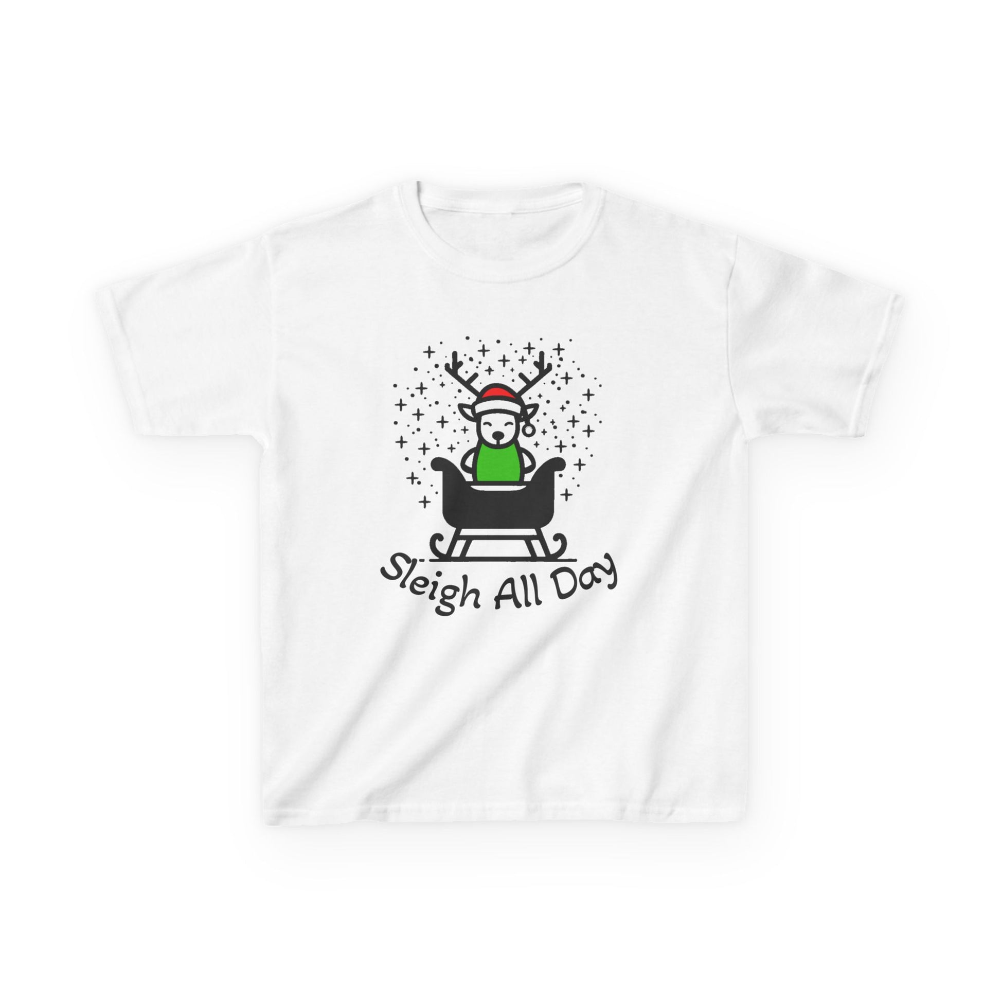 Kids Sleigh All Day Christmas Shirt - Funny Holiday T-Shirt for Boys & Girls | Festive Tee