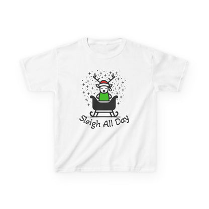 Kids Sleigh All Day Christmas Shirt - Funny Holiday T-Shirt for Boys & Girls | Festive Tee