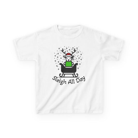 Kids Sleigh All Day Christmas Shirt - Funny Holiday T-Shirt for Boys & Girls | Festive Tee