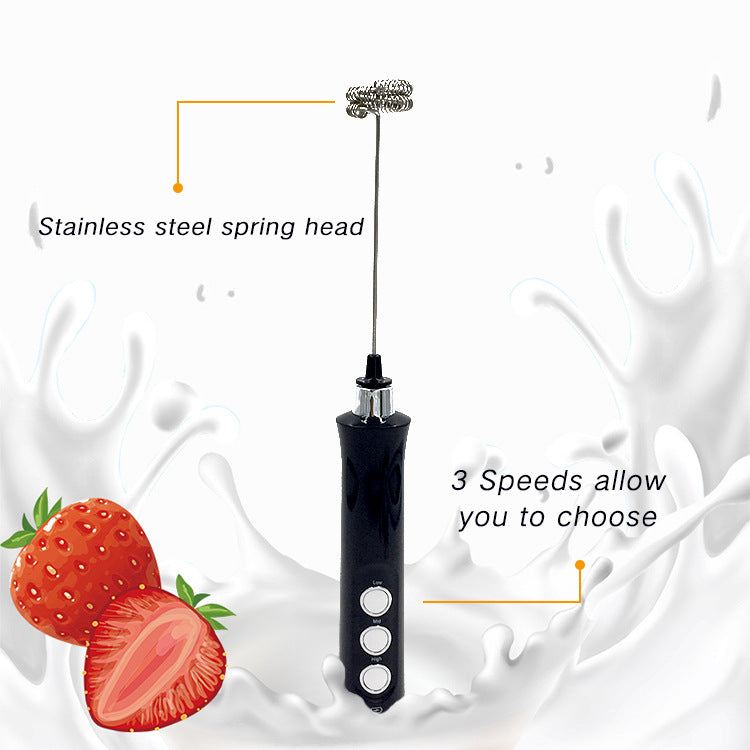 Rechargeable Electric Milk Frother - 3-Speed Handheld Mixer | Coffee Latte Cappuccino Maker