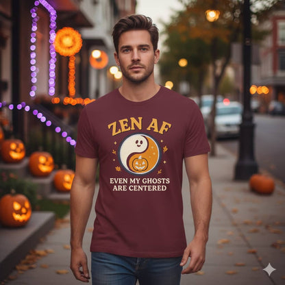 Zen AF Ghost Tee - Funny Halloween Yin Yang T-Shirt | Unisex Mindfulness Graphic Tee