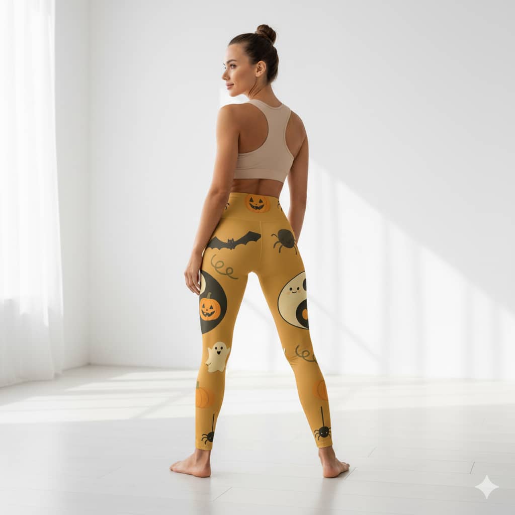 Halloween Yoga Leggings - Cute Ghost & Spider Print, High-Waisted Comfort

