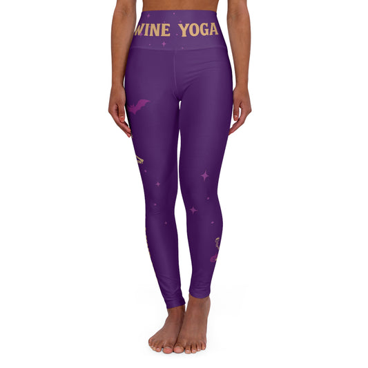 Wine Yoga Halloween Leggings - Purple Skeleton Pumpkin Print | High Waisted Workout Pants
