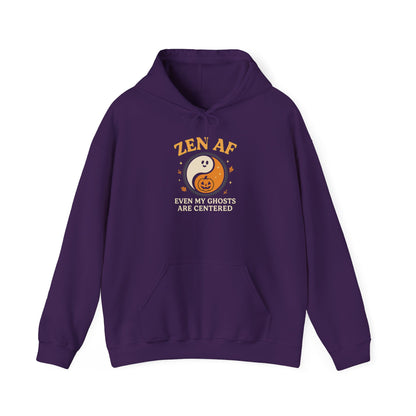 Zen AF Halloween Hoodie - Funny Ghost Yin Yang Sweatshirt | Yoga Mindfulness Pullover