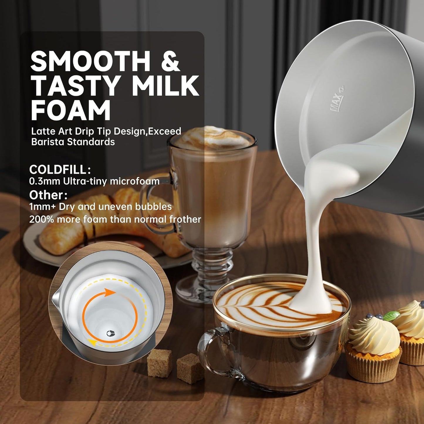 Automatic Milk Frother With Hot And Cold Milk Foam, Stainless Steel Inner Tank Milk Heater And Integrated Milk Frother