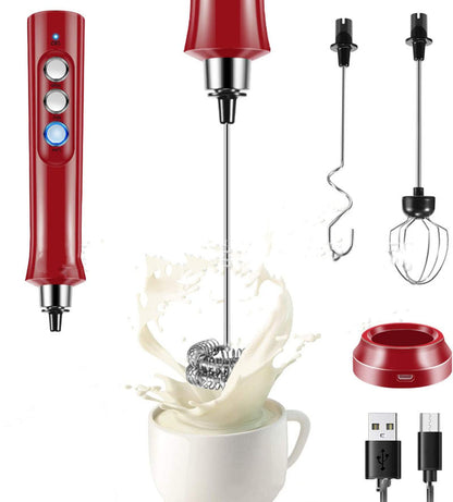 Rechargeable Electric Milk Frother - 3-Speed Handheld Mixer | Coffee Latte Cappuccino Maker