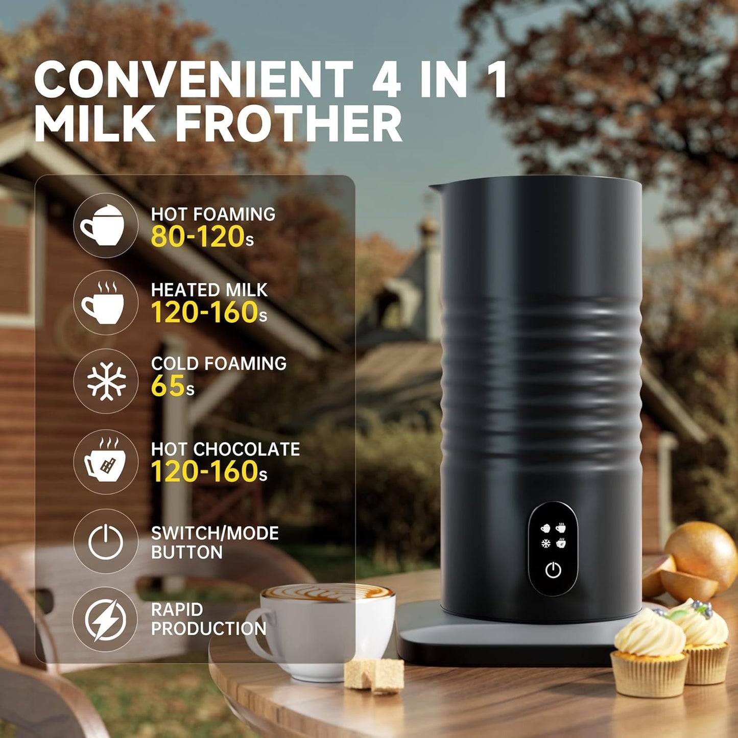 Automatic Milk Frother With Hot And Cold Milk Foam, Stainless Steel Inner Tank Milk Heater And Integrated Milk Frother